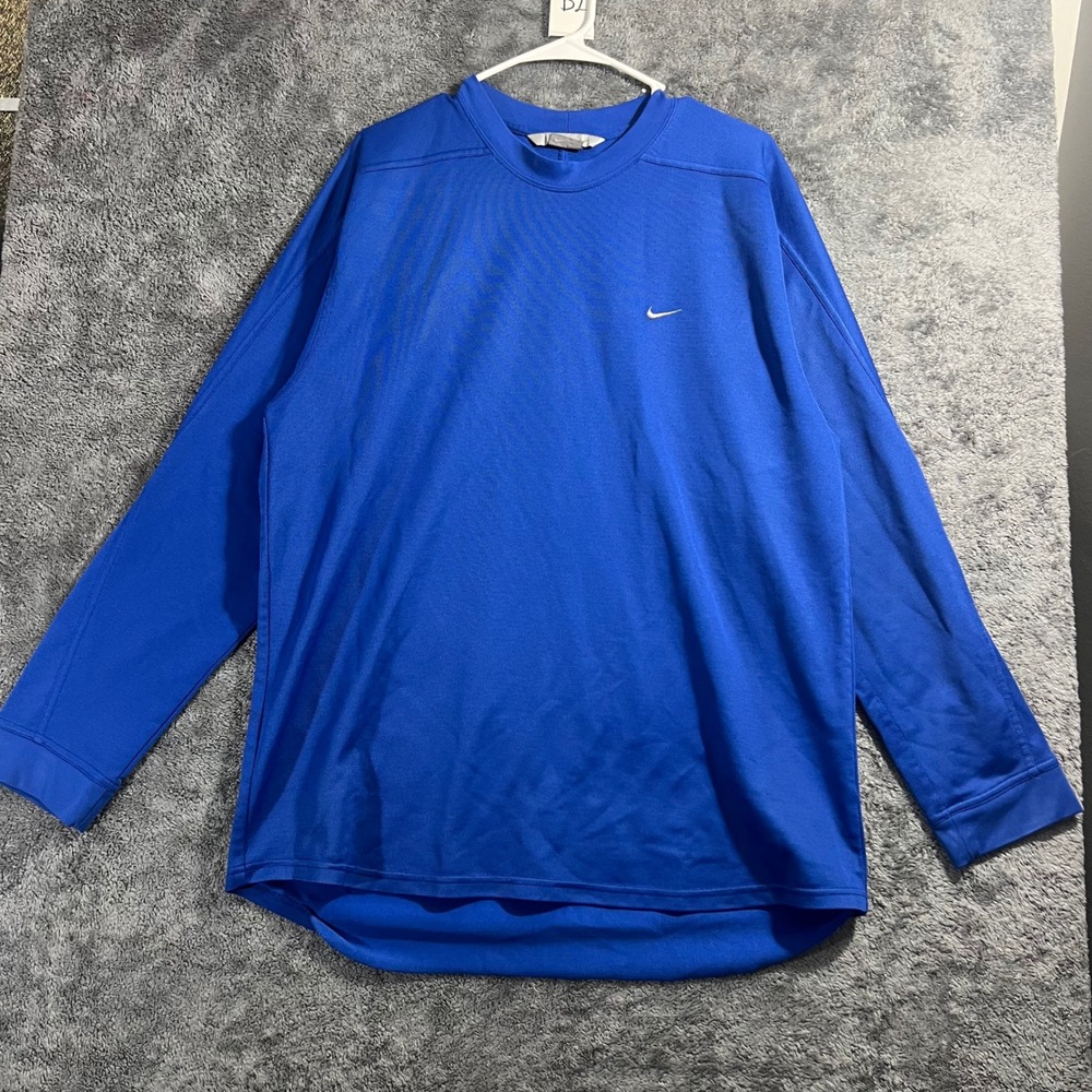 Nike Mens XL Royal Blue Long Sleeve Training Shirt Mesh Activewear Swoosh Logo